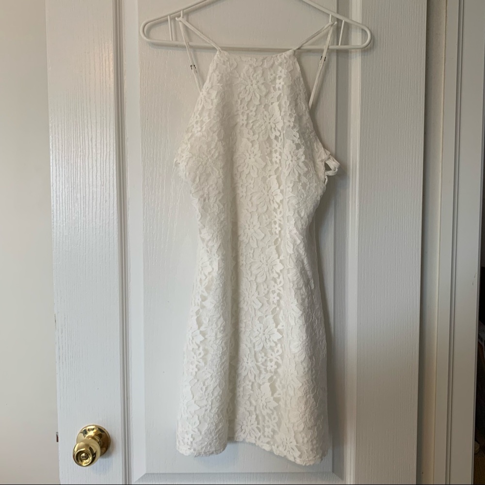 Forever21 White Lace Floral Halter Front Dress - Small